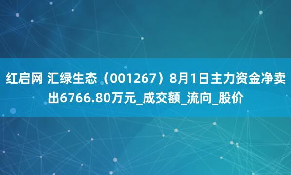 红启网 汇绿生态（001267）8月1日主力资金净卖出6766.80万元_成交额_流向_股价