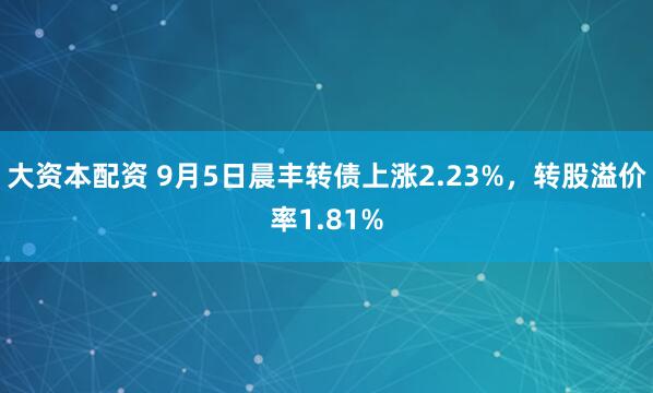 大资本配资 9月5日晨丰转债上涨2.23%，转股溢价率1.81%