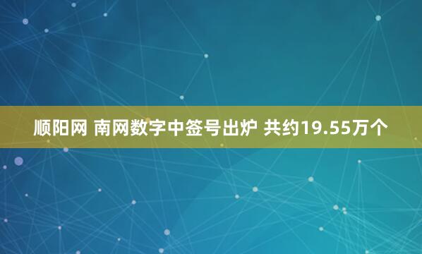 顺阳网 南网数字中签号出炉 共约19.55万个
